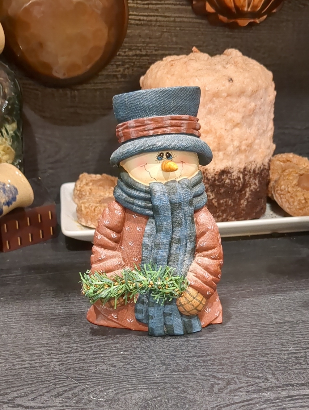 Vintage 2001 Crazy Mountain Resin Snowman Votive Candle Holder Holiday Folk Art